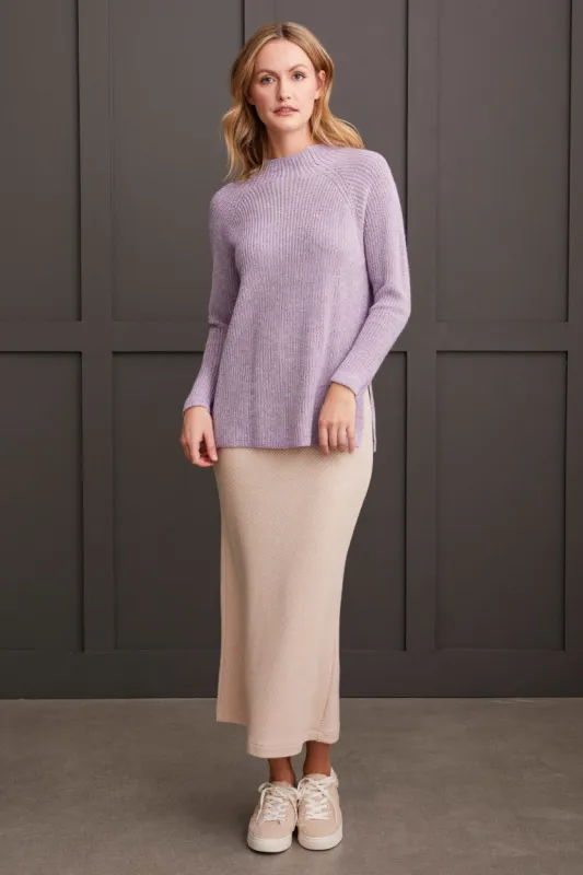 Mock Neck Heathered Knit Sweater With Side Slits-Fair Orchid sold by Tribal
