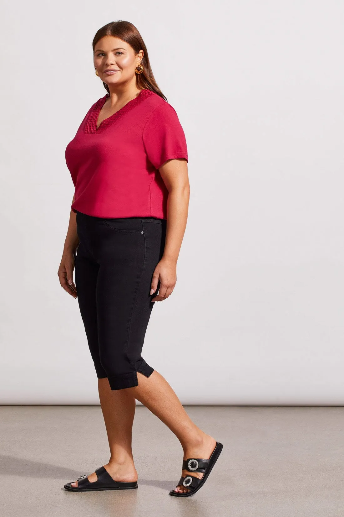 AUDREY PULL-ON CAPRI WITH SIDE SLITS-Black sold by Tribal product image thumbnail 3