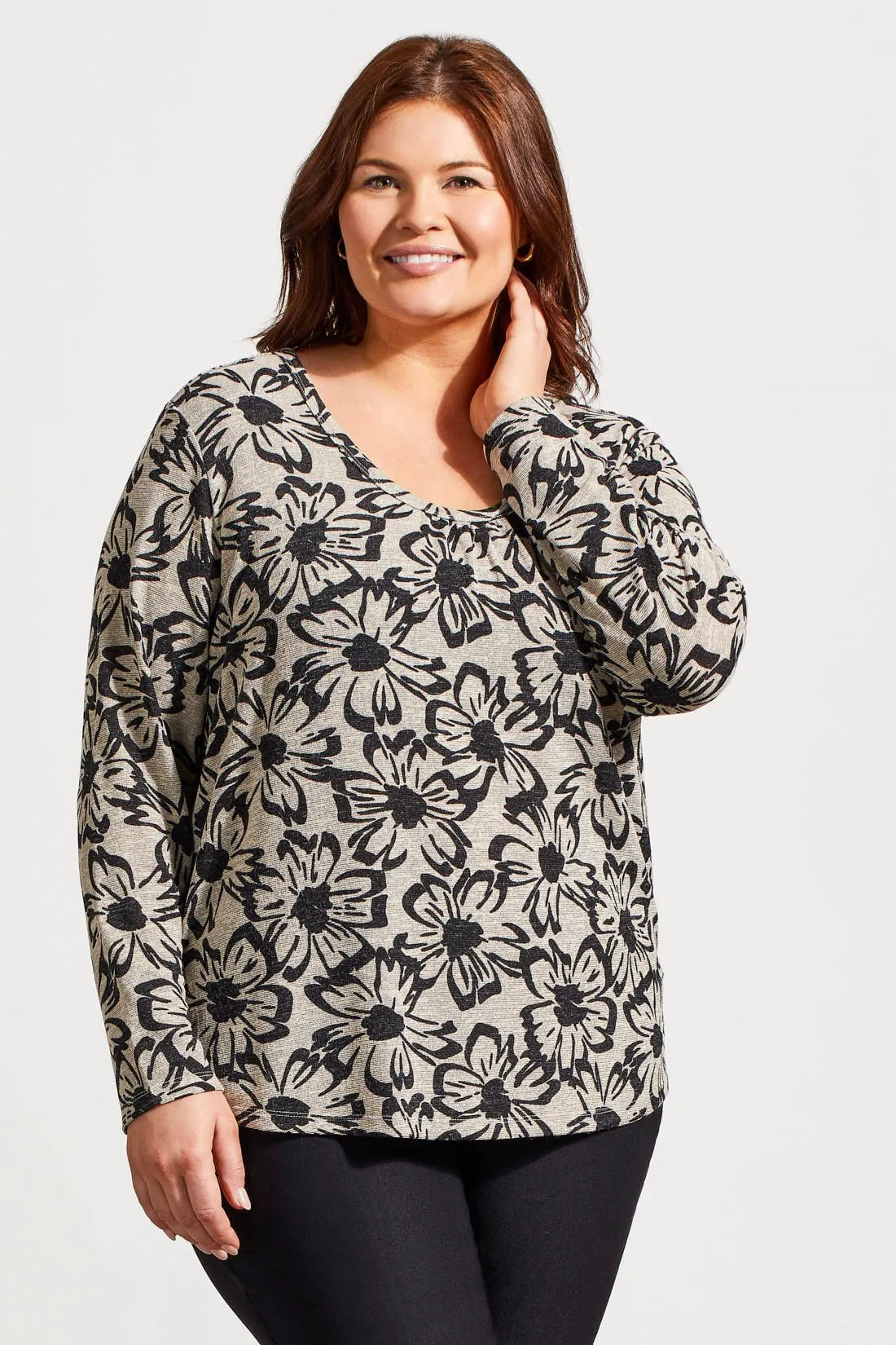 Melange Knit Top With Shirring Details-Frostgrey sold by Tribal