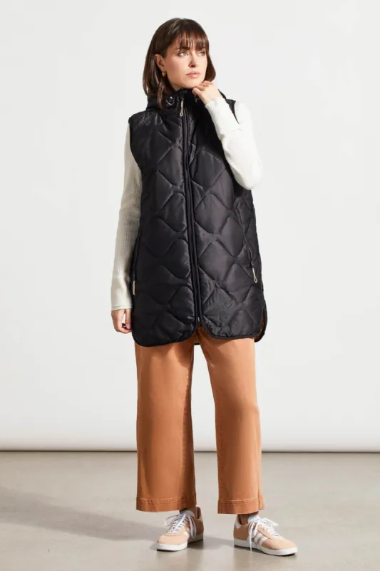 REVERSIBLE HOODED PUFFER VEST WITH HI-LOW HEM-Black sold by Tribal
