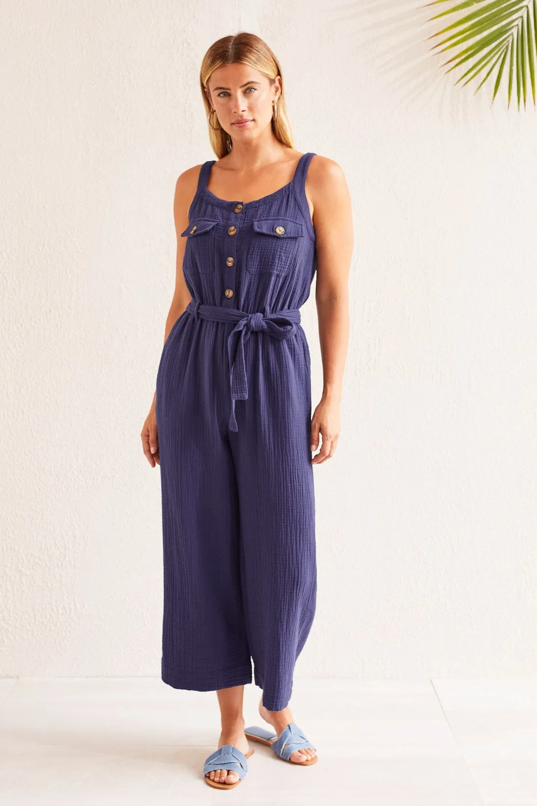 COTTON GAUZE BELTED JUMPSUIT-Nautical sold by Tribal product image thumbnail 2