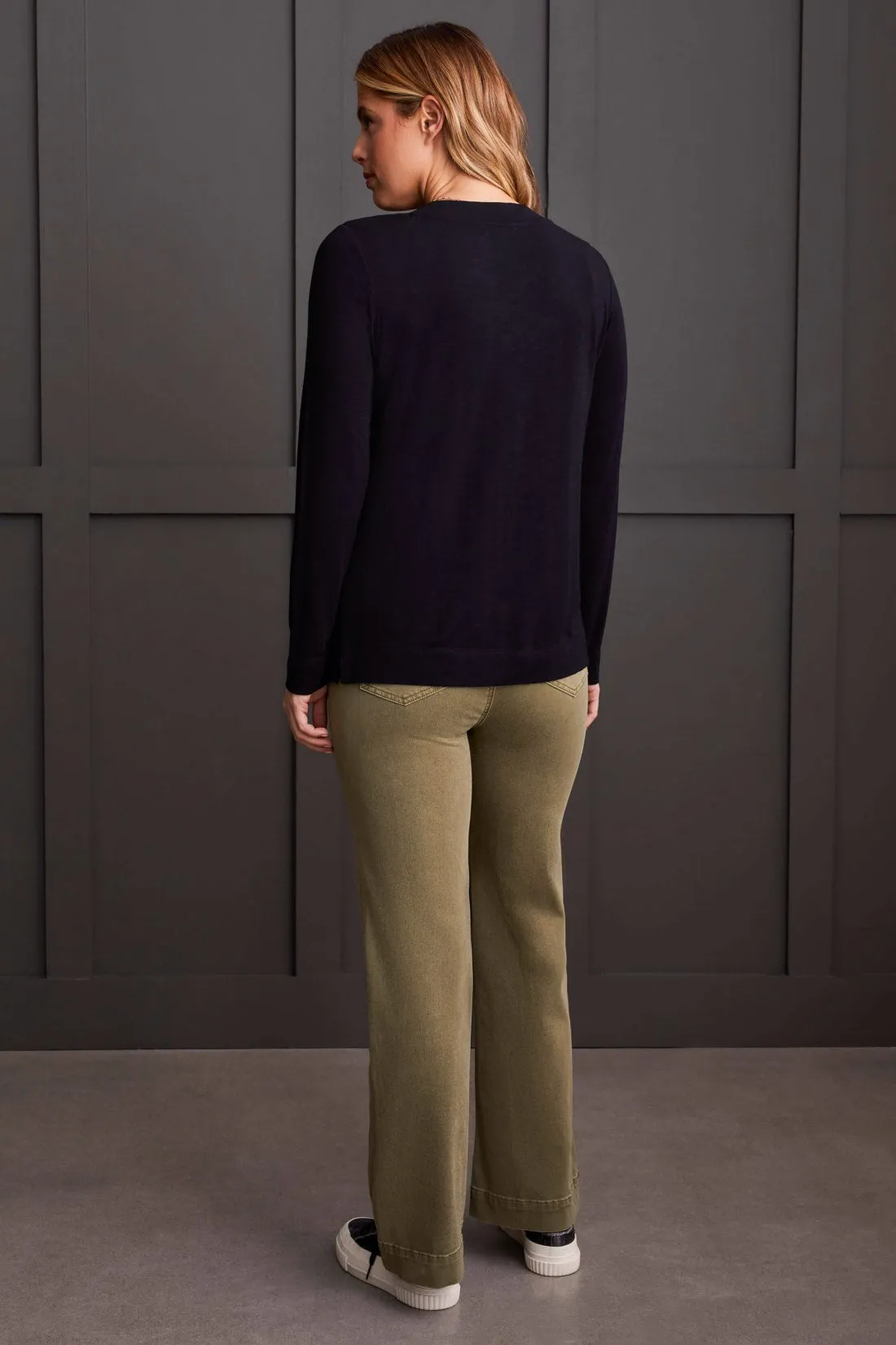 Long-Sleeve V-Neck Top With Side Slits-Black sold by Tribal product image thumbnail 3