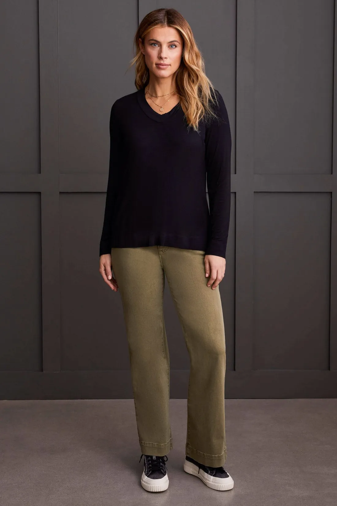 Long-Sleeve V-Neck Top With Side Slits-Black sold by Tribal product image thumbnail 2