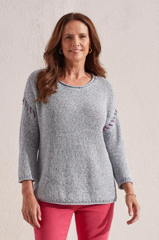 DROP SHOULDER SWEATER-Jet blue sold by Tribal