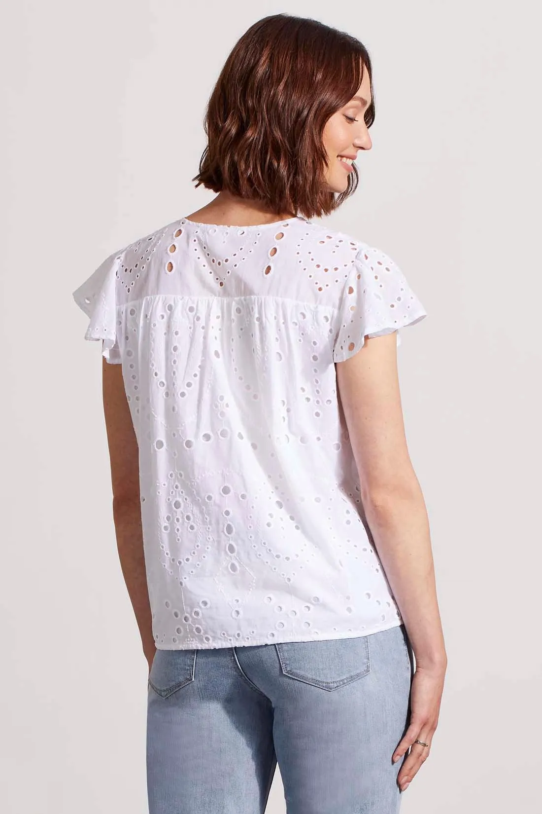 CAP SLEEVE BLOUSE WITH EYELET EMBROIDERY-White sold by Tribal product image thumbnail 4