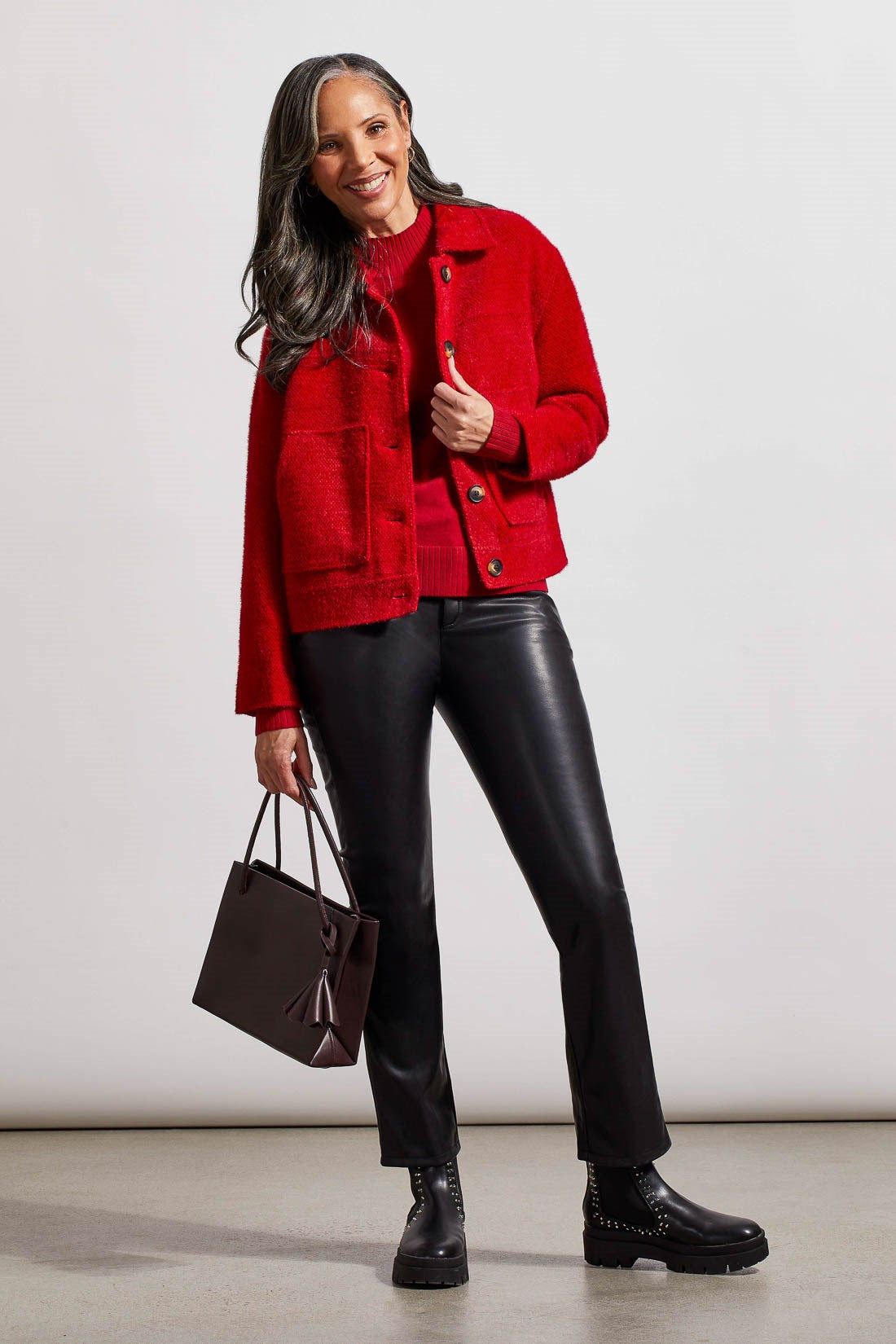 BOUCLE BUTTON-UP JACKET-Earth red sold by Tribal