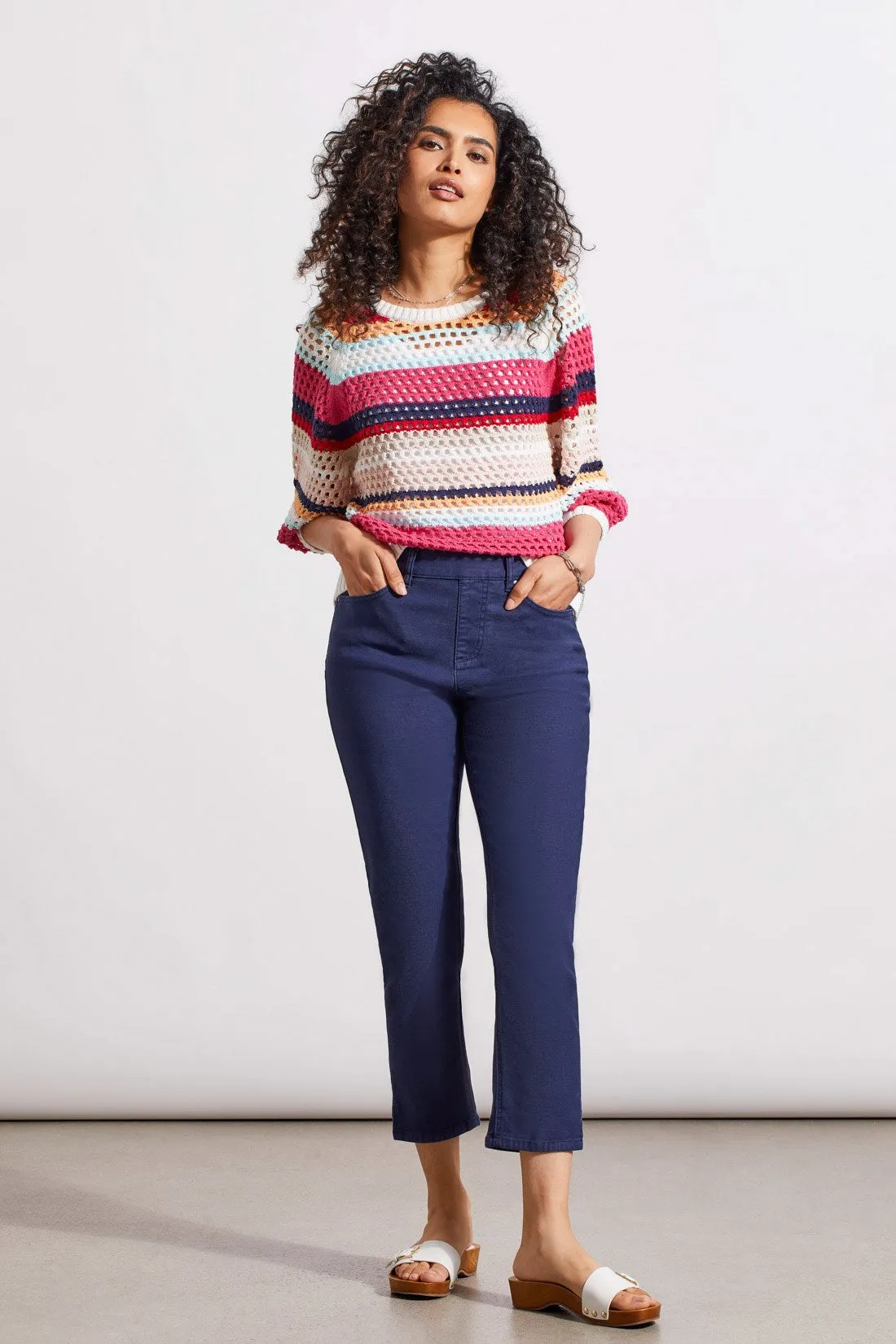 PULL-ON CAPRI WITH HEM SLITS-Jet blue sold by Tribal