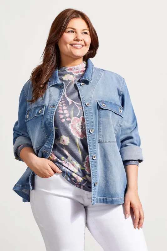 Drop Shoulder Funnel Neck Top-Blue Jay made by Tribal