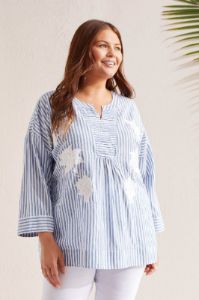 PRINTED COTTON BLOUSE WITH FLORAL EMBROIDERY-Bluestar sold by Tribal