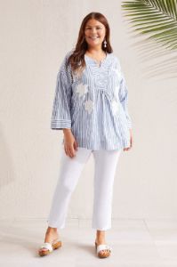 PRINTED COTTON BLOUSE WITH FLORAL EMBROIDERY-Bluestar sold by Tribal