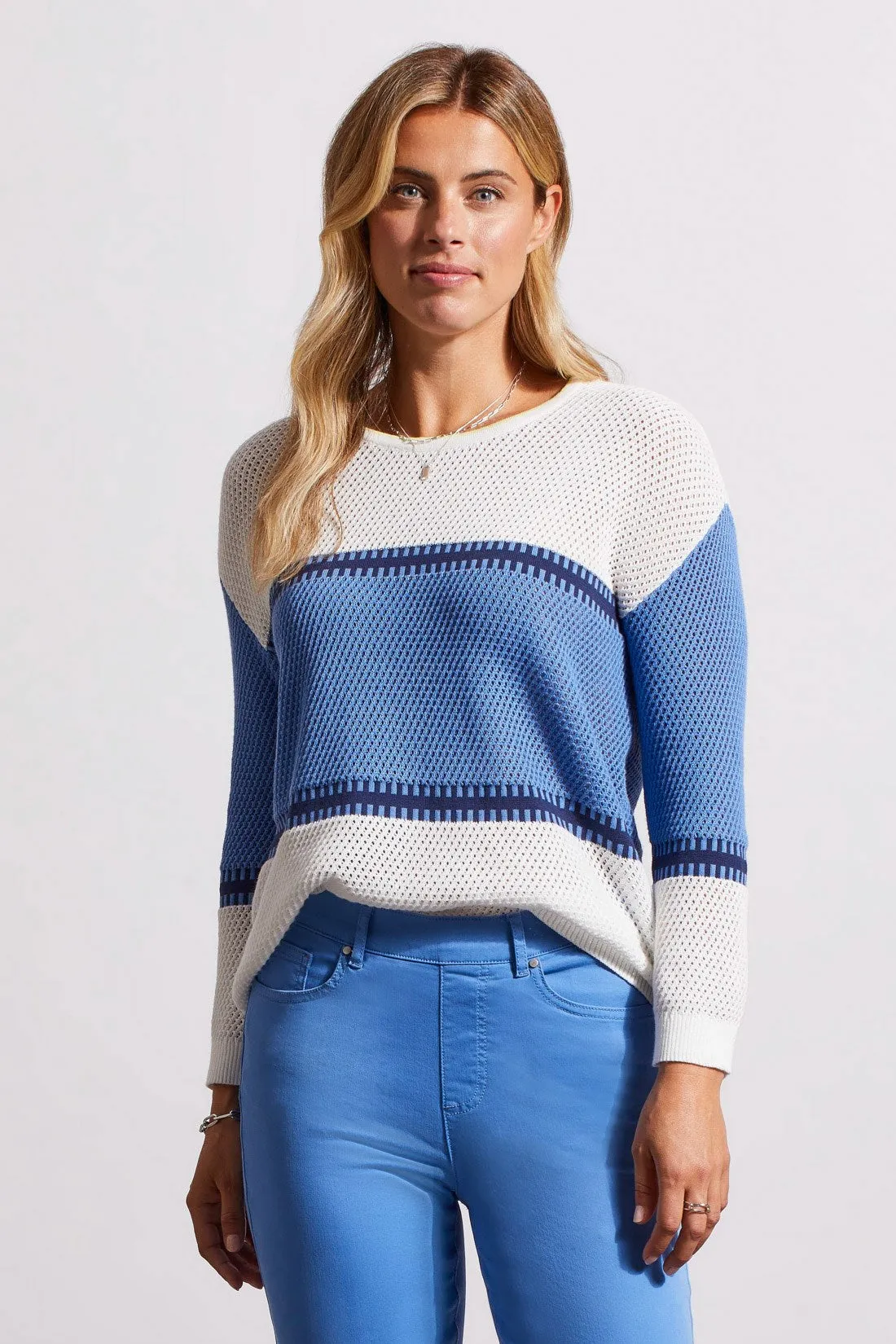 COTTON CREW NECK SWEATER WITH THREE-QUARTER SLEEVES-Bluestar sold by Tribal product image thumbnail 3