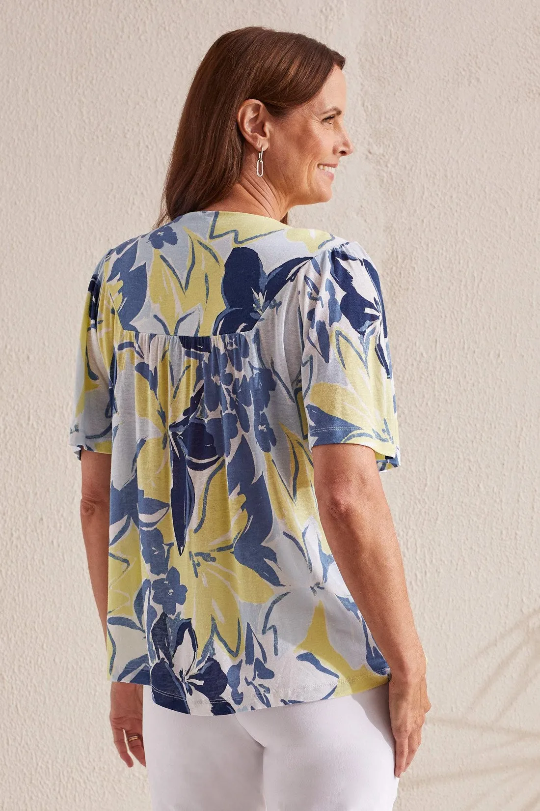 PRINTED NOTCH NECK TOP WITH SHEERING-Wildlime sold by Tribal product image thumbnail 4