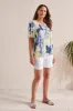 PRINTED NOTCH NECK TOP WITH SHEERING-Wildlime sold by Tribal