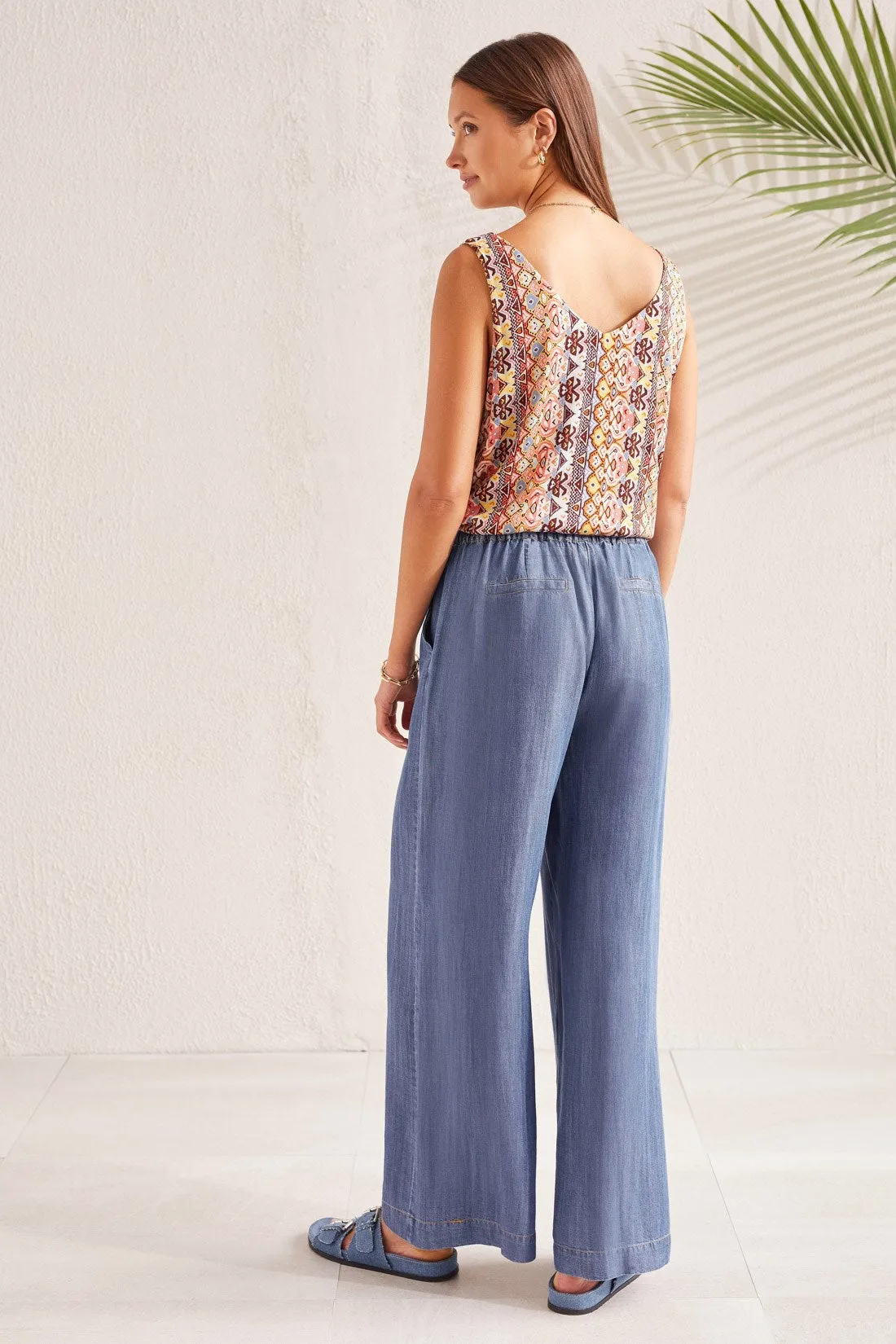 FLOWY PULL-ON WIDE LEG PANT-Dk. chambray sold by Tribal product image thumbnail 3