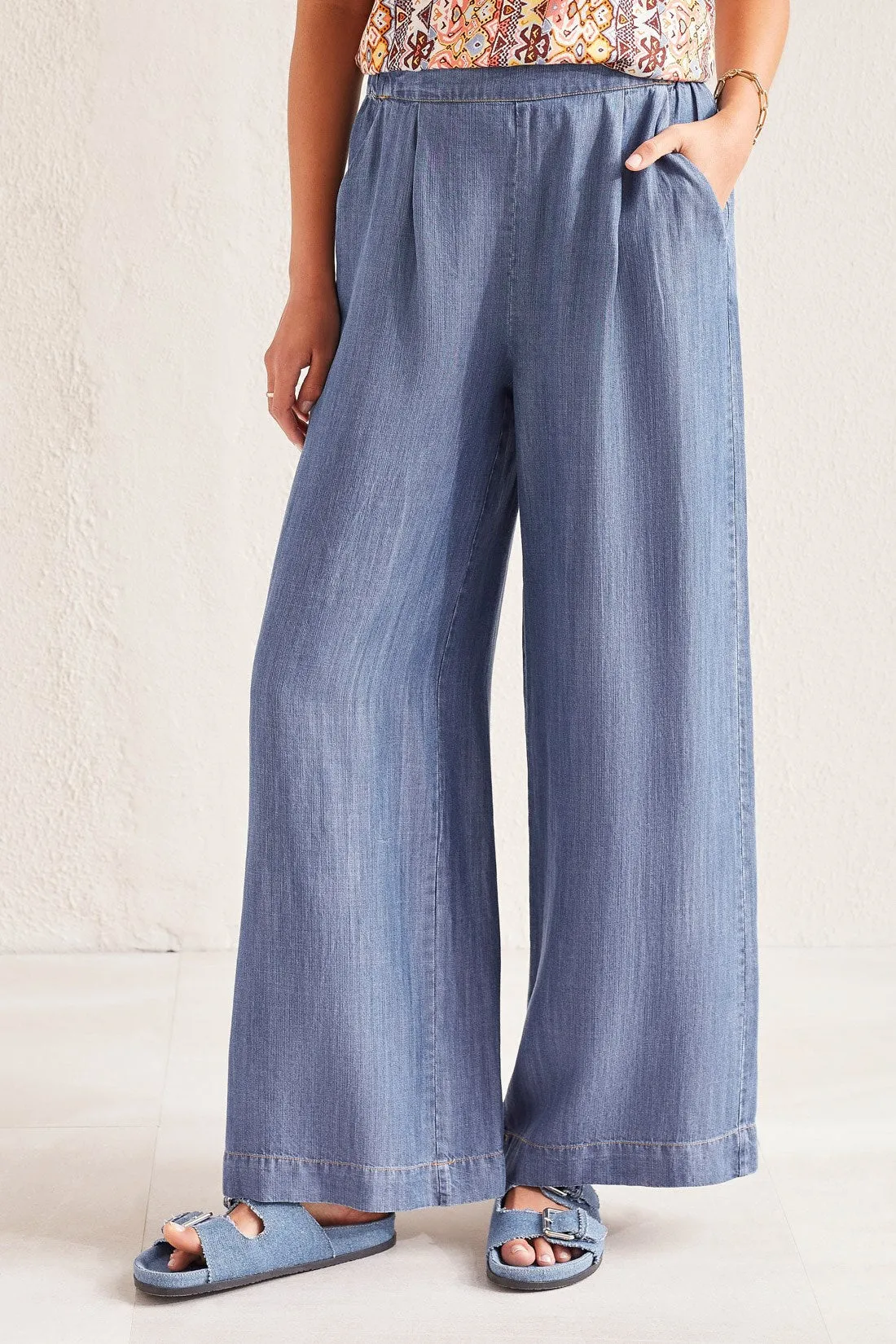 FLOWY PULL-ON WIDE LEG PANT-Dk. chambray sold by Tribal product image thumbnail 2