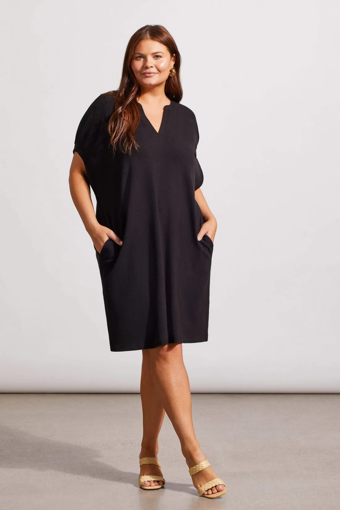 SHIFT DRESS WITH NOTCH COLLAR-Black sold by Tribal