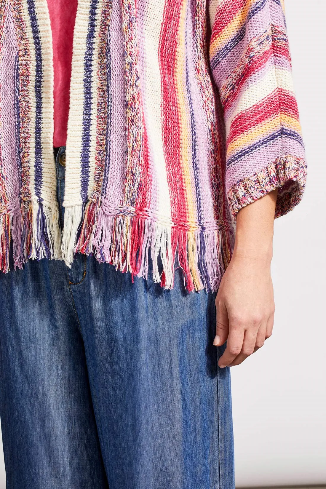 FRINGED HEM CARDIGAN WITH THREE-QUARTER SLEEVES-Creamsicle multi sold by Tribal product image thumbnail 3