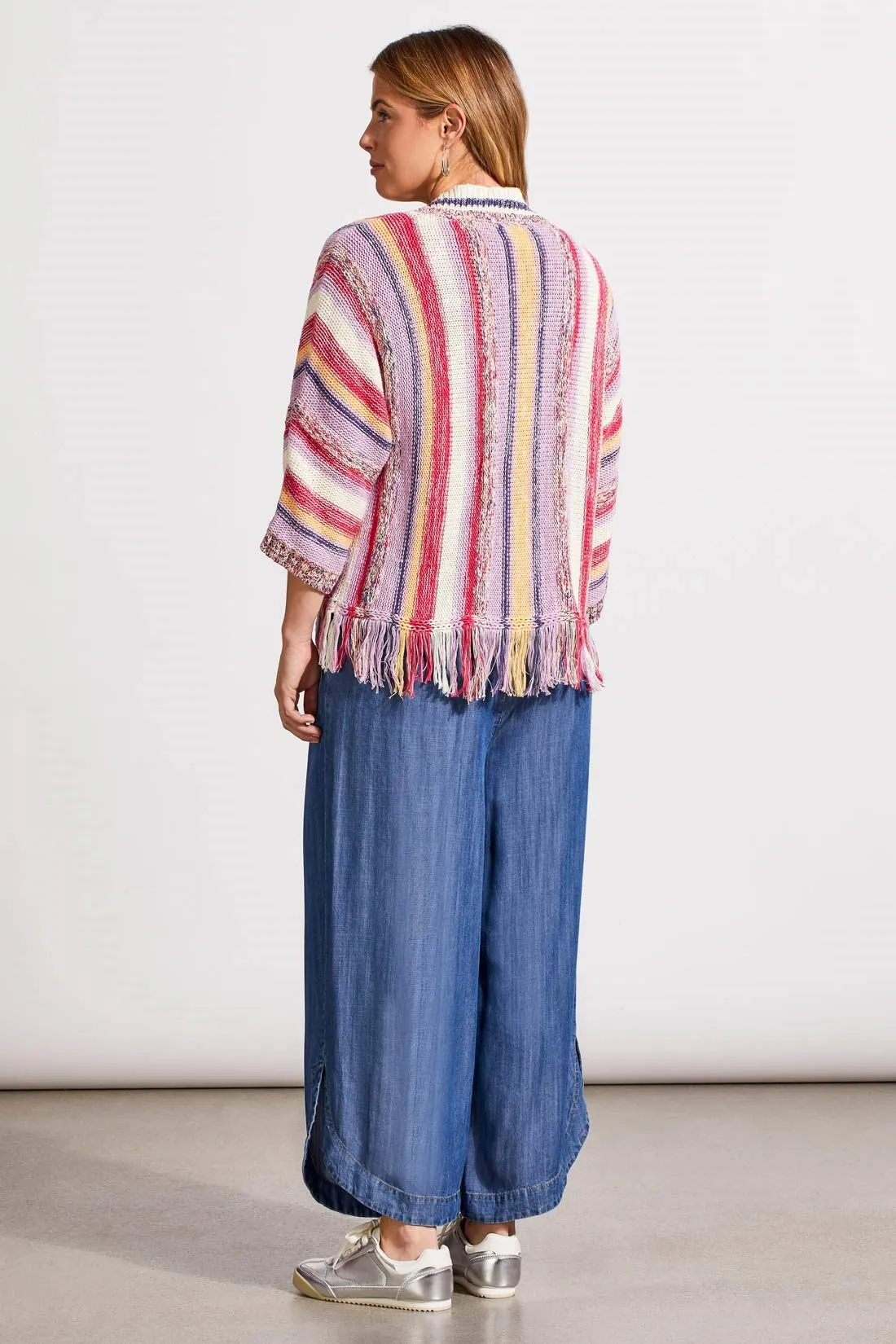 FRINGED HEM CARDIGAN WITH THREE-QUARTER SLEEVES-Creamsicle multi sold by Tribal product image thumbnail 4