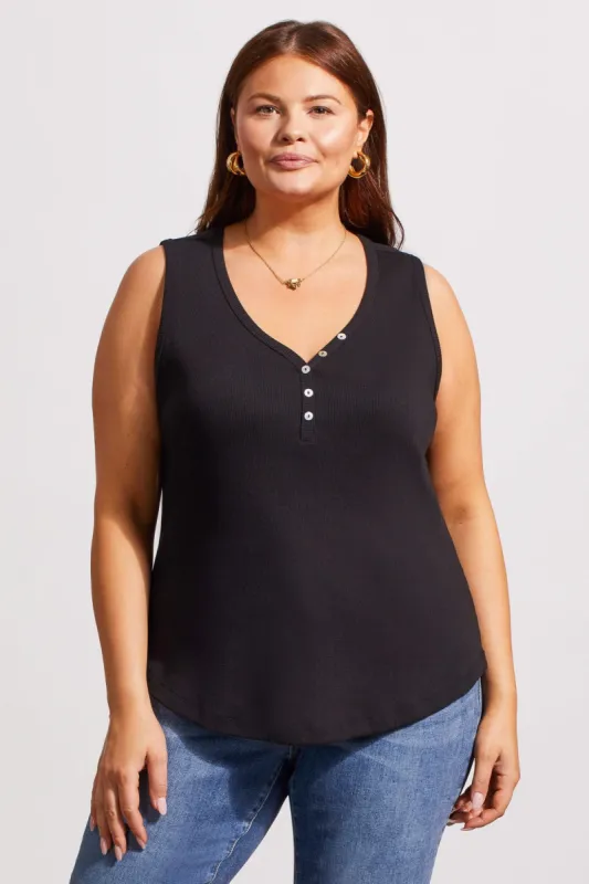 Solid Cotton Henley Tank Top-Black sold by Tribal