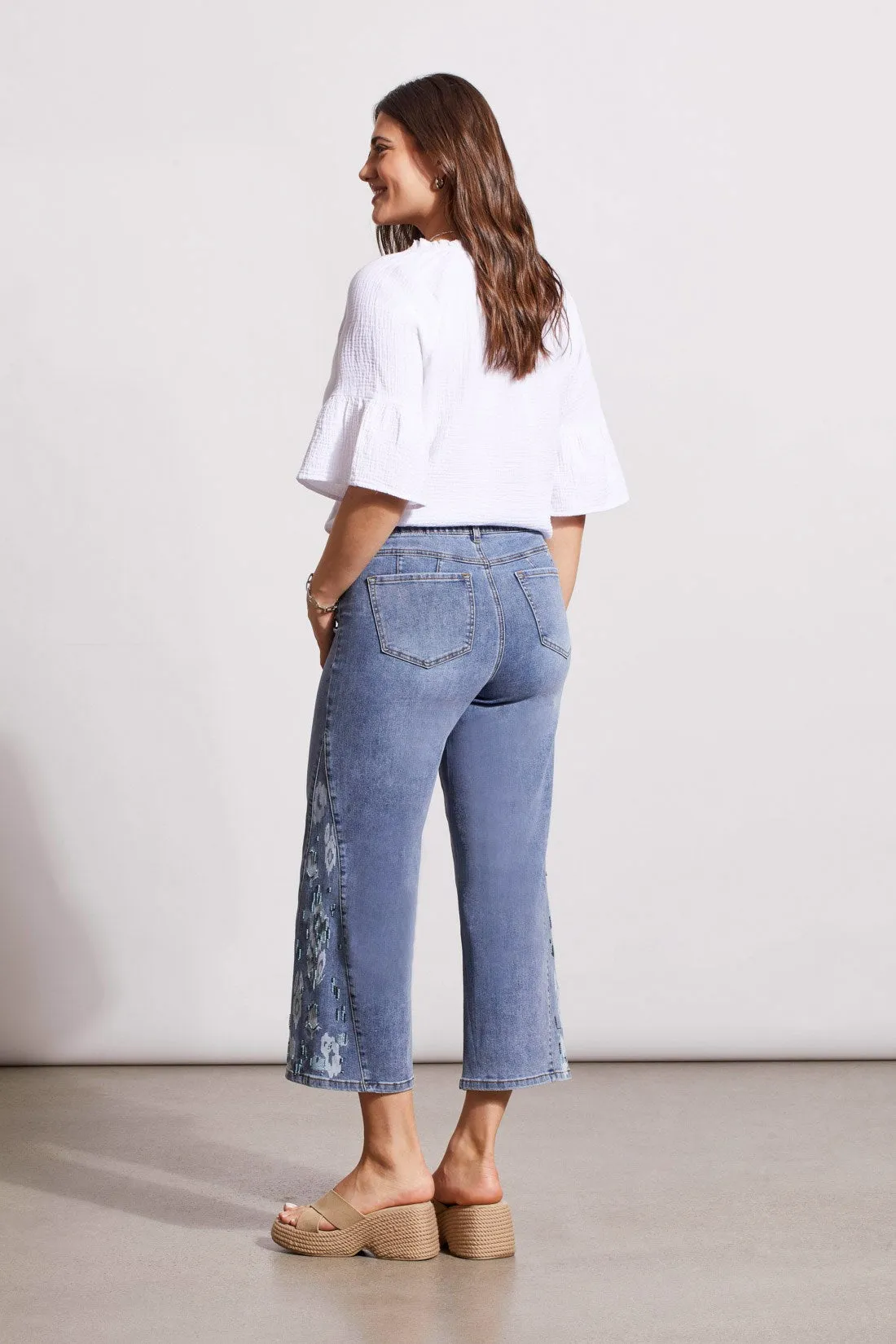 SOPHIA WIDE LEG CROP JEANS WITH EMBROIDERY-Dk.vintage sold by Tribal product image thumbnail 4