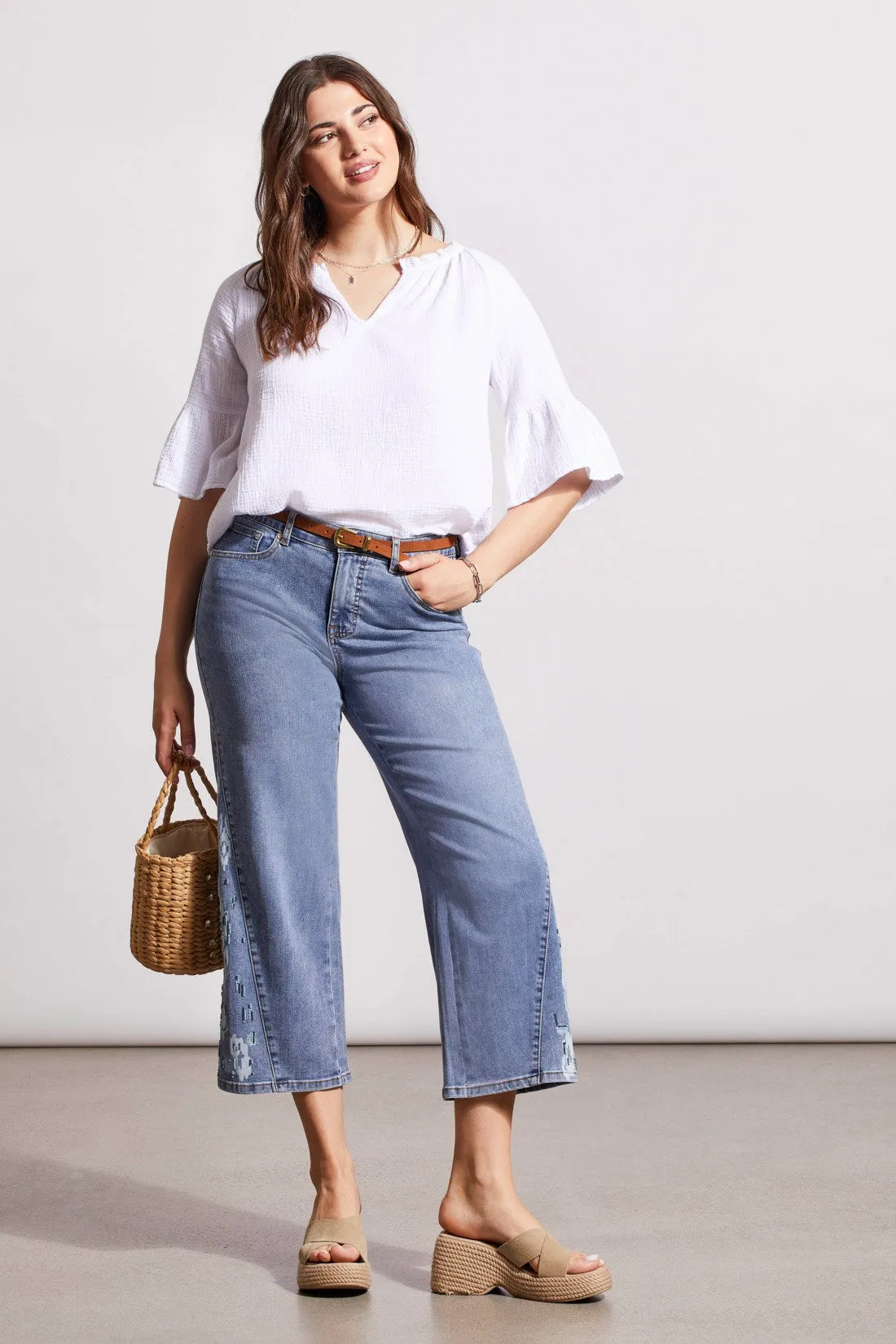 SOPHIA WIDE LEG CROP JEANS WITH EMBROIDERY-Dk.vintage sold by Tribal product image thumbnail 3