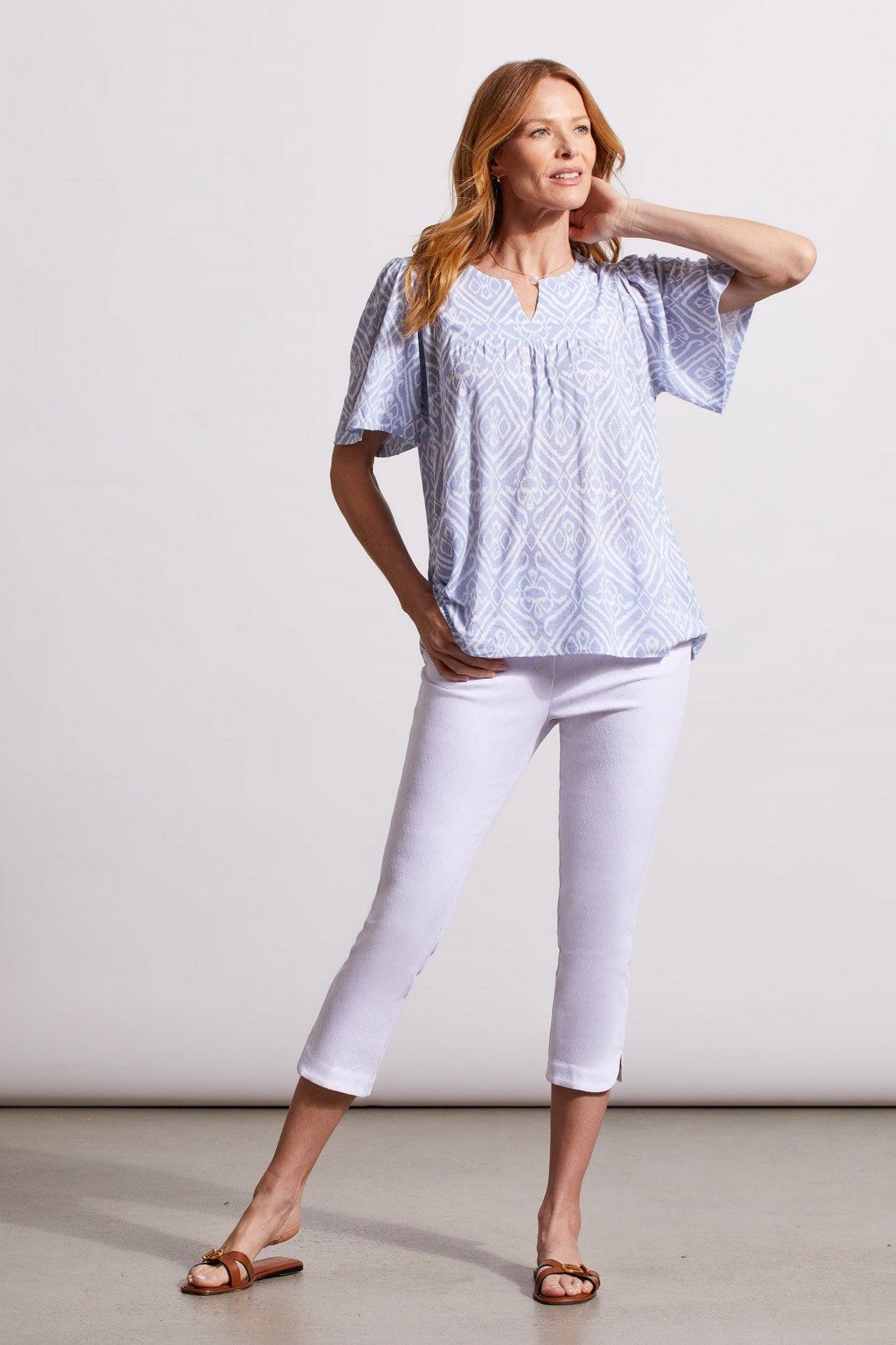 PRINTED NOTCH NECK TOP WITH SHEERING-Zenblue sold by Tribal product image thumbnail 3