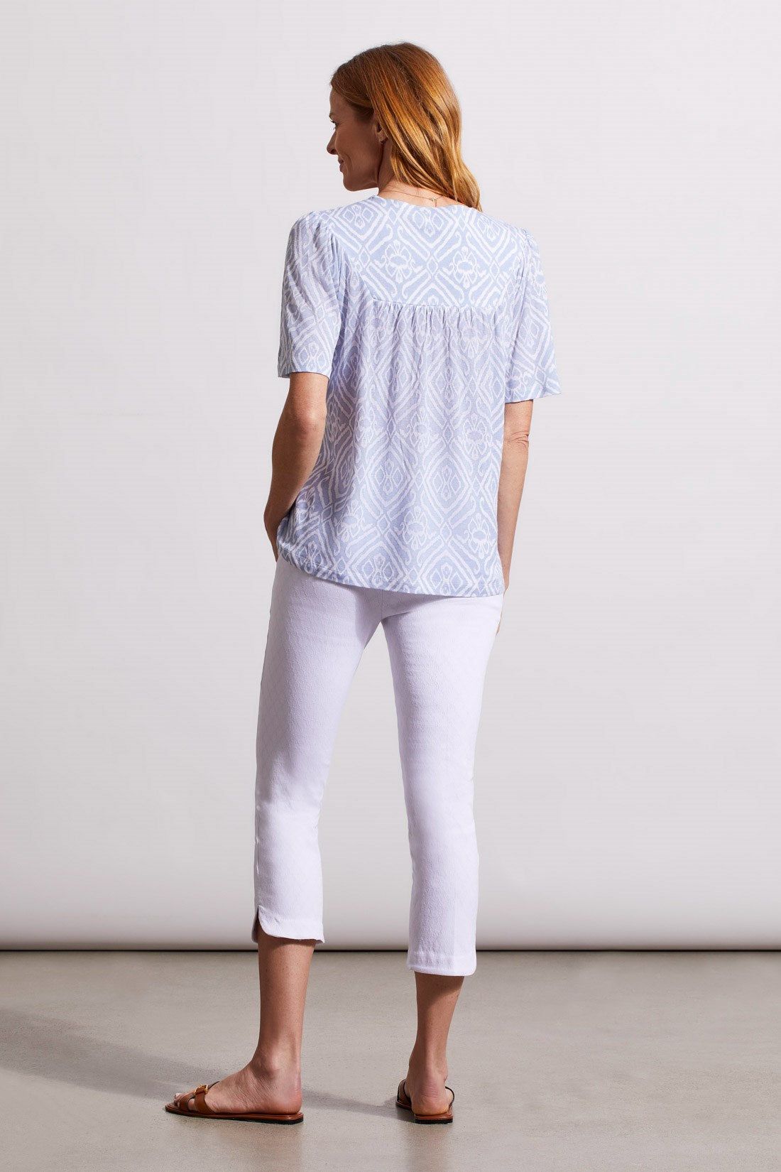 PRINTED NOTCH NECK TOP WITH SHEERING-Zenblue sold by Tribal product image thumbnail 4