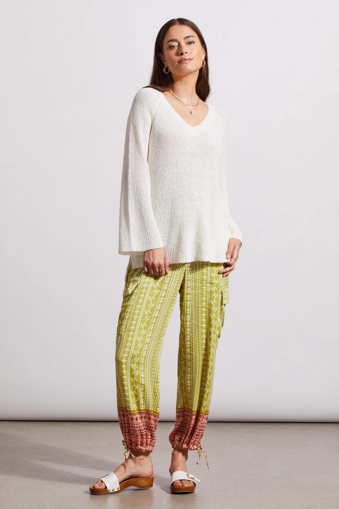 BORDER PRINT PULL-ON CARGO PANT WITH DRAWSTRING HEM-Pear sold by Tribal