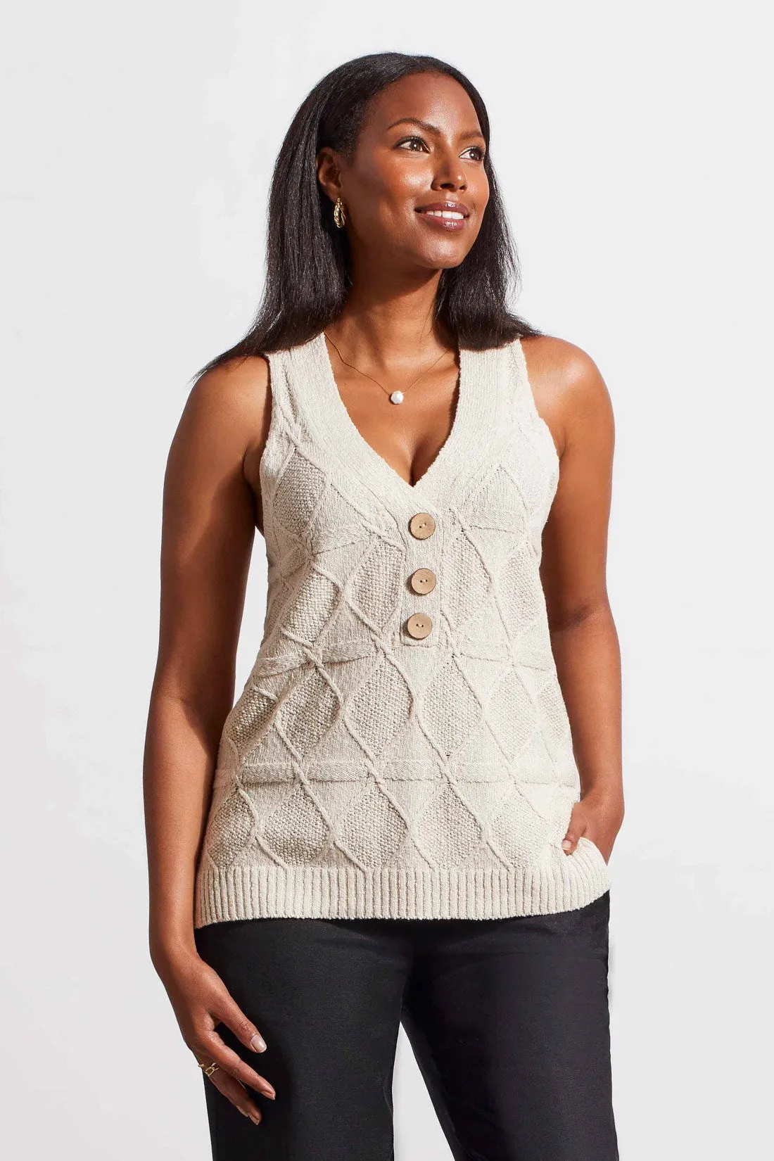 V-NECK SWEATER VEST WITH BUTTONS-Frenchoak sold by Tribal
