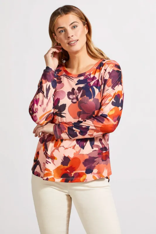Soft Printed Crew Neck Top With Curved Hem-Night Sky sold by Tribal
