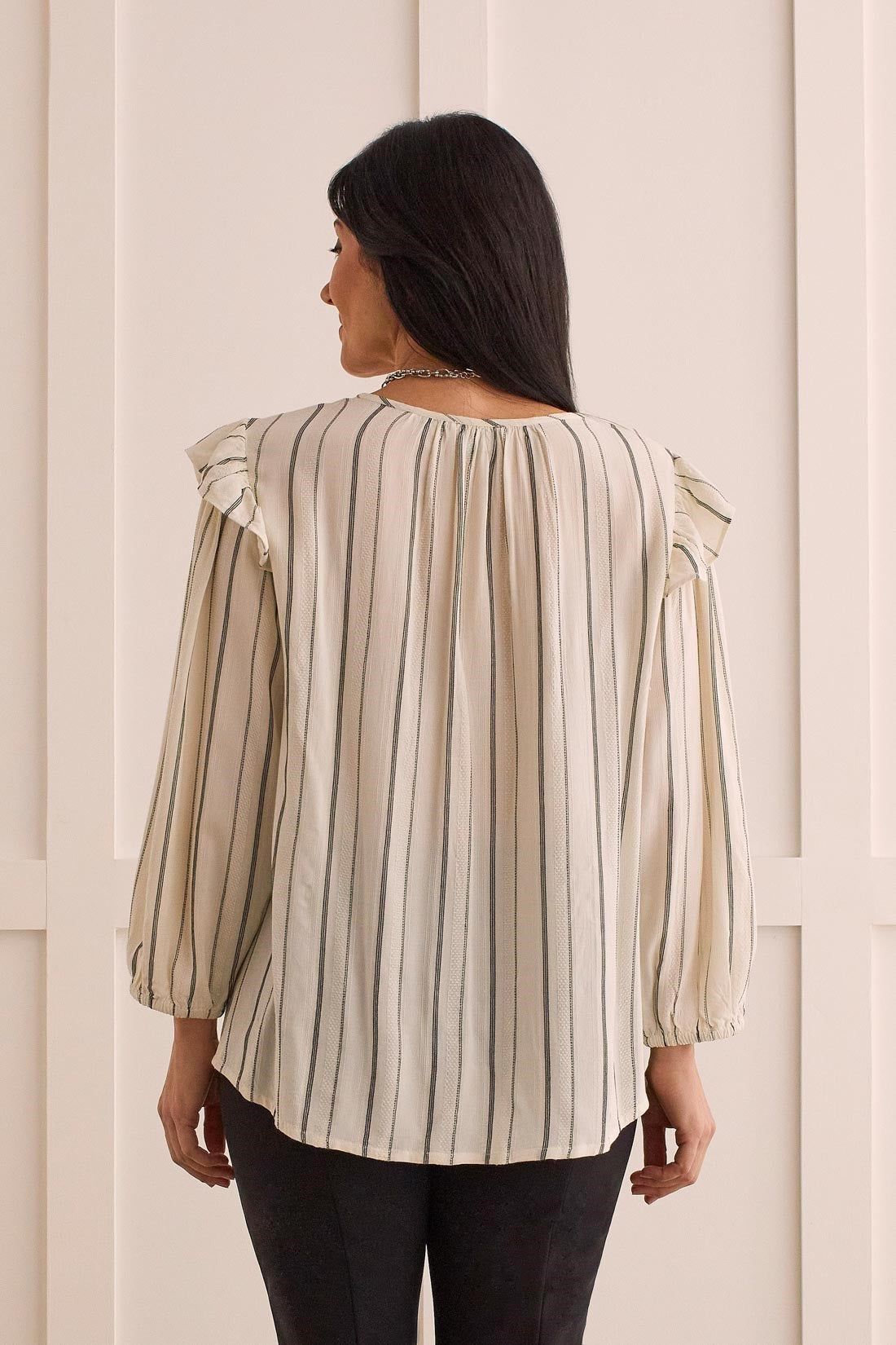 FLOWY BLOUSE WITH SHOULDER RUFFLE-Cream sold by Tribal product image thumbnail 4