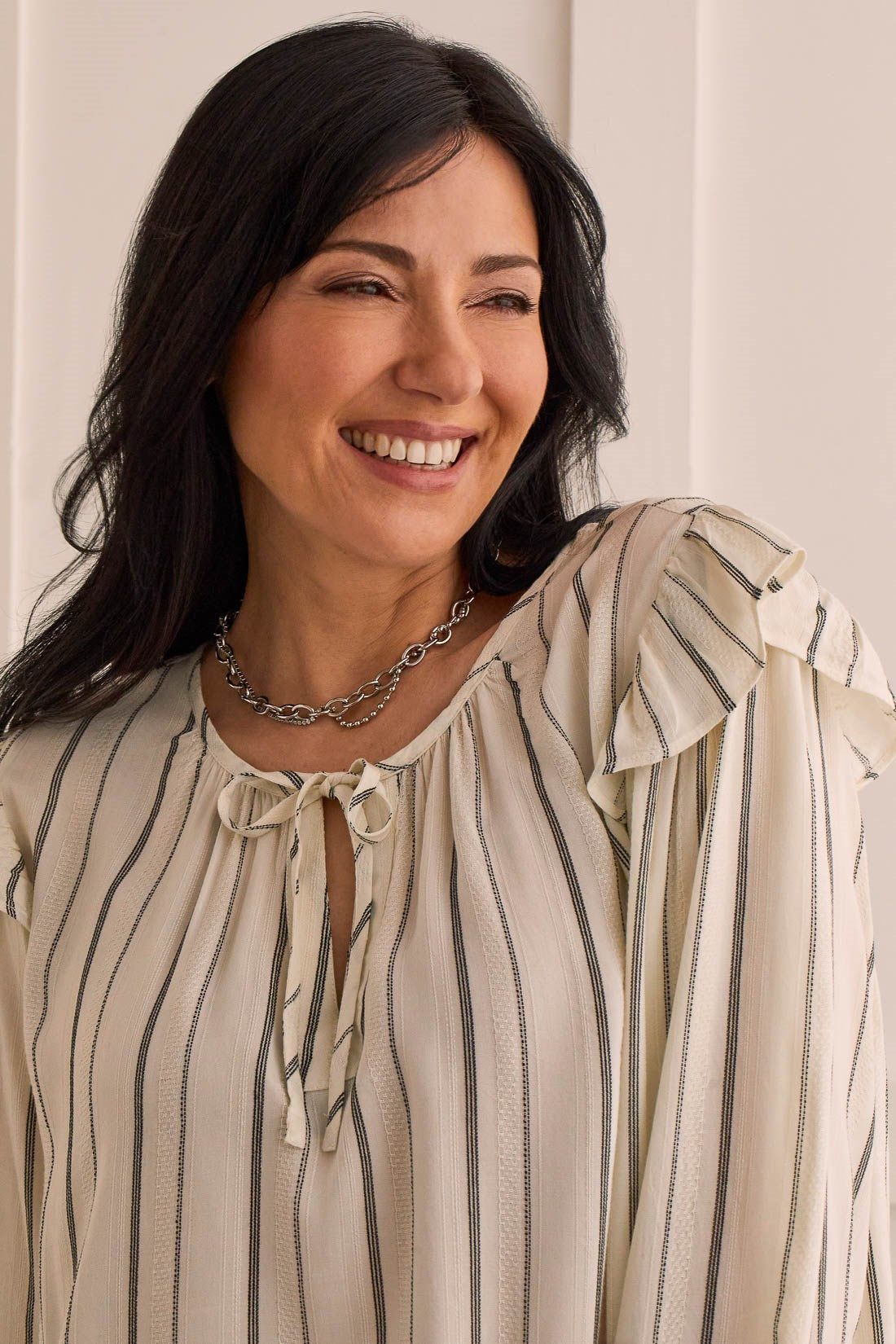 FLOWY BLOUSE WITH SHOULDER RUFFLE-Cream sold by Tribal product image thumbnail 3