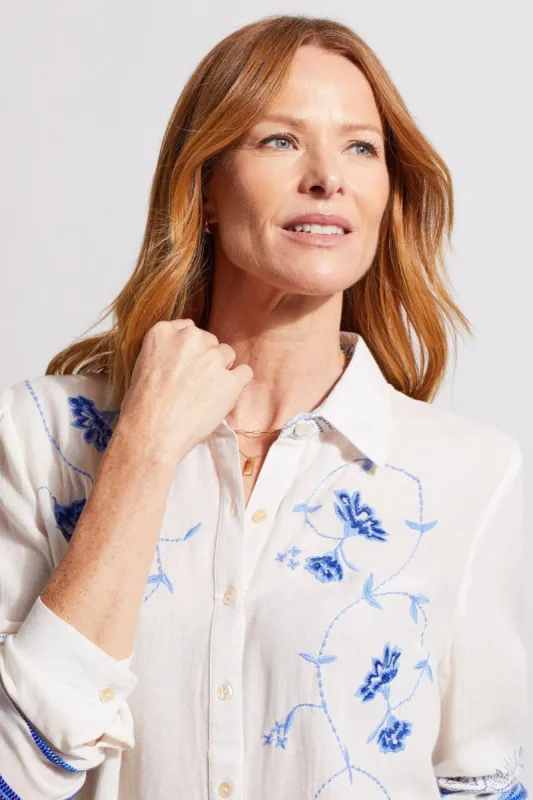 PRINTED COTTON BUTTON-UP BLOUSE WITH EMBROIDERY-Frenchoak sold by Tribal