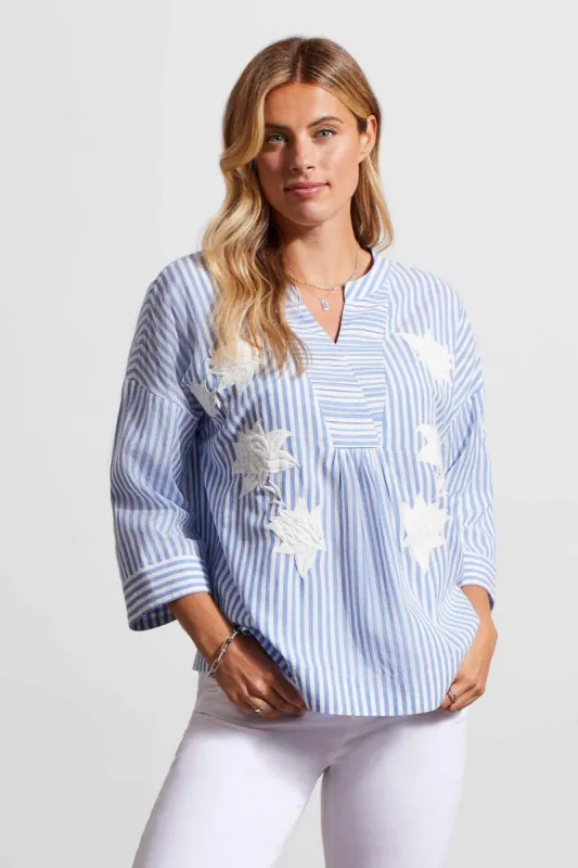 PRINTED COTTON BLOUSE WITH FLORAL EMBROIDERY-Bluestar sold by Tribal