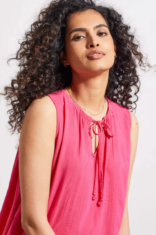 NOTCH NECK BLOUSE WITH SELF-TIE FRONT-Raspberry sold by Tribal