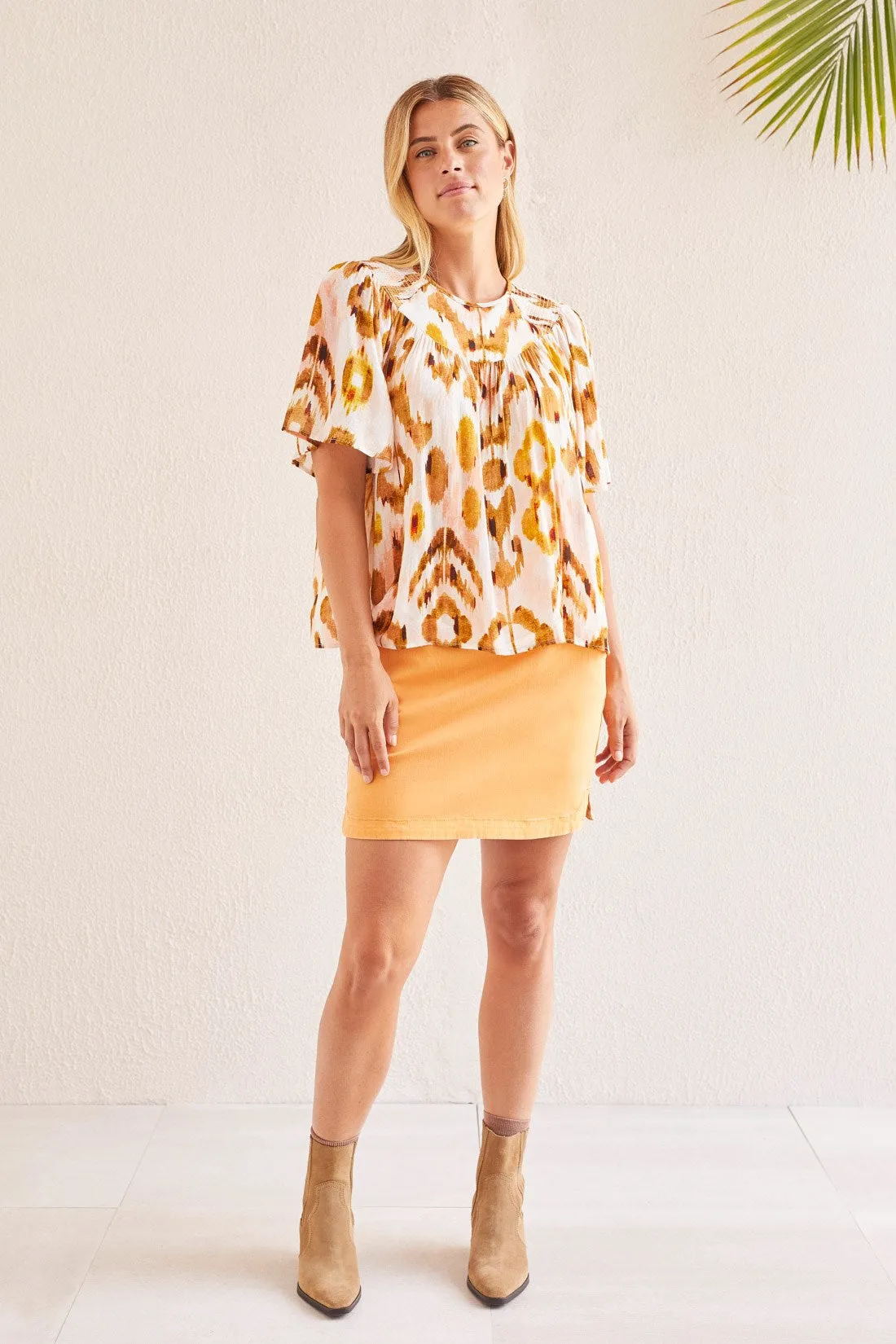 PULL-ON SKORT WITH ROUNDED SIDE SLITS-Apricottan sold by Tribal product image thumbnail 2