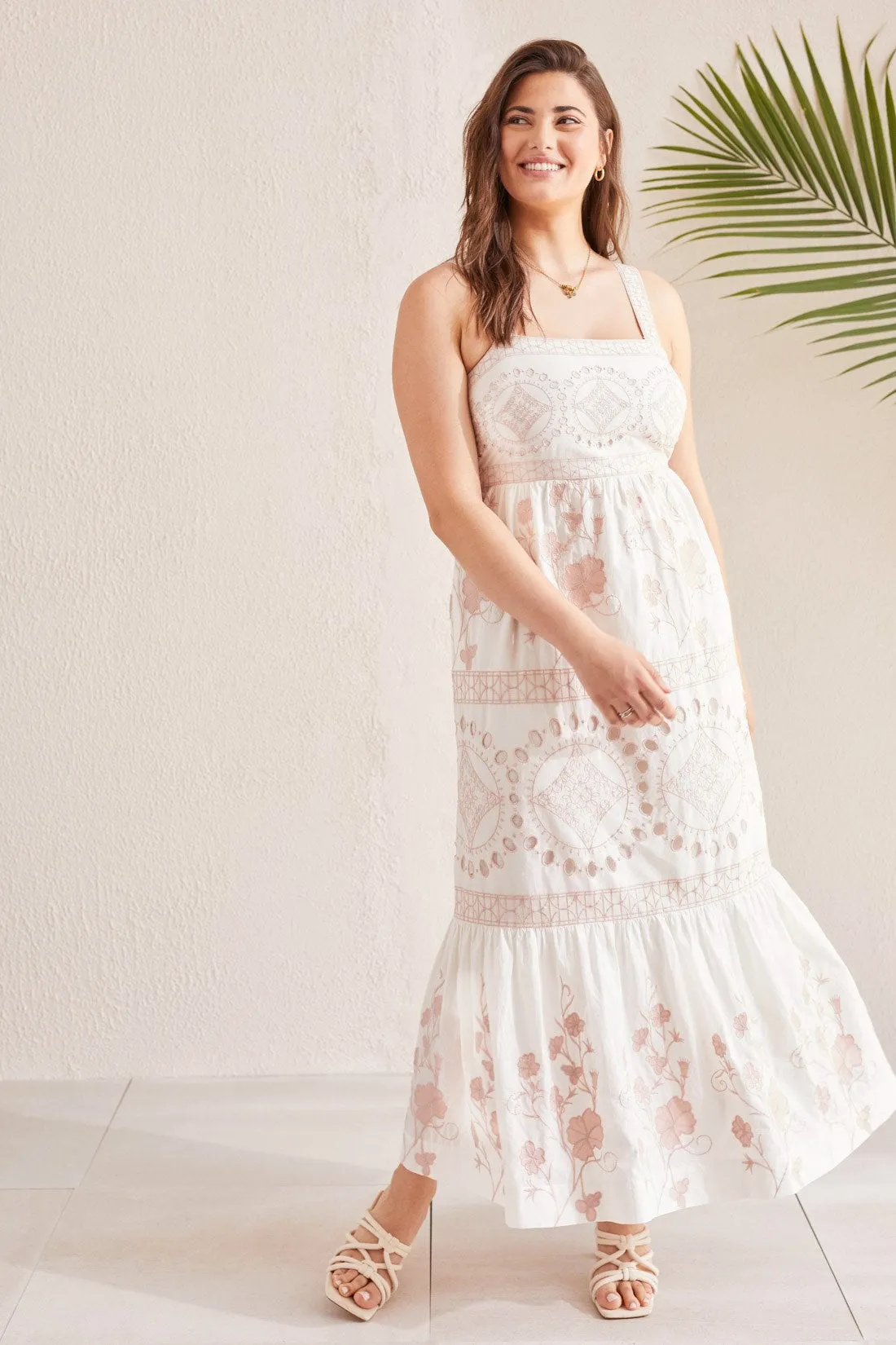 COTTON SLEEVELESS DRESS WITH ENGLISH EMBROIDERY-White sold by Tribal product image thumbnail 2