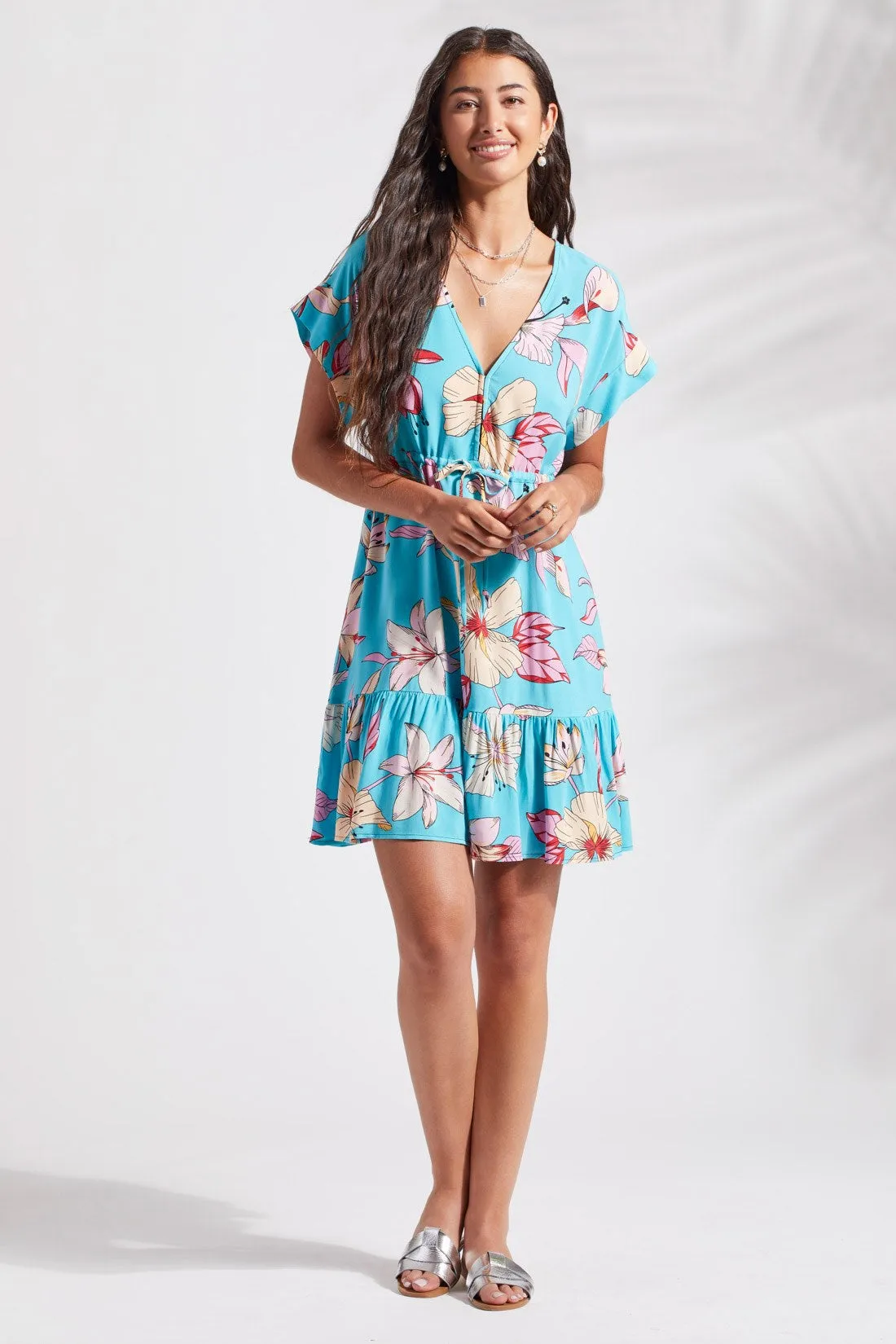 PRINTED DRESS WITH CAP SLEEVES-Honolulu sold by Tribal