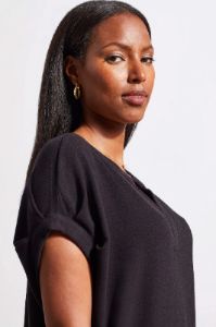 NOTCH NECK SHIFT DRESS WITH POCKETS-Black sold by Tribal