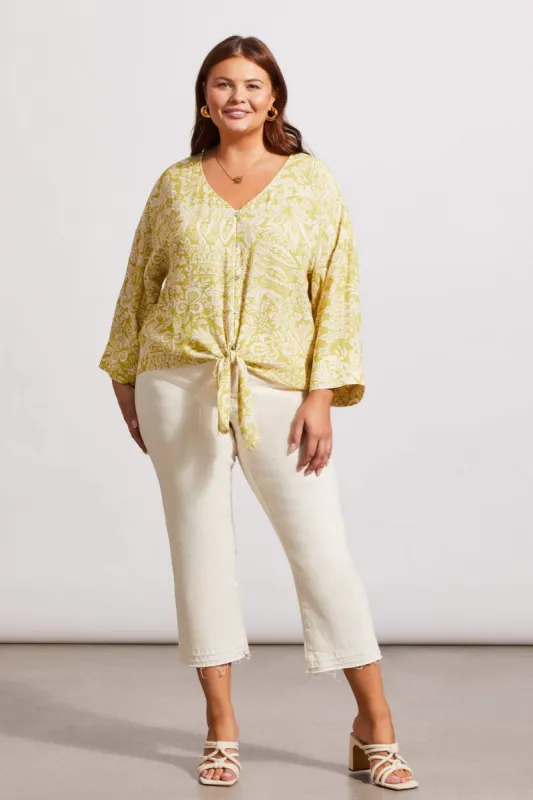 BUTTON-FRONT KIMONO CREPE BLOUSE-Pear sold by Tribal