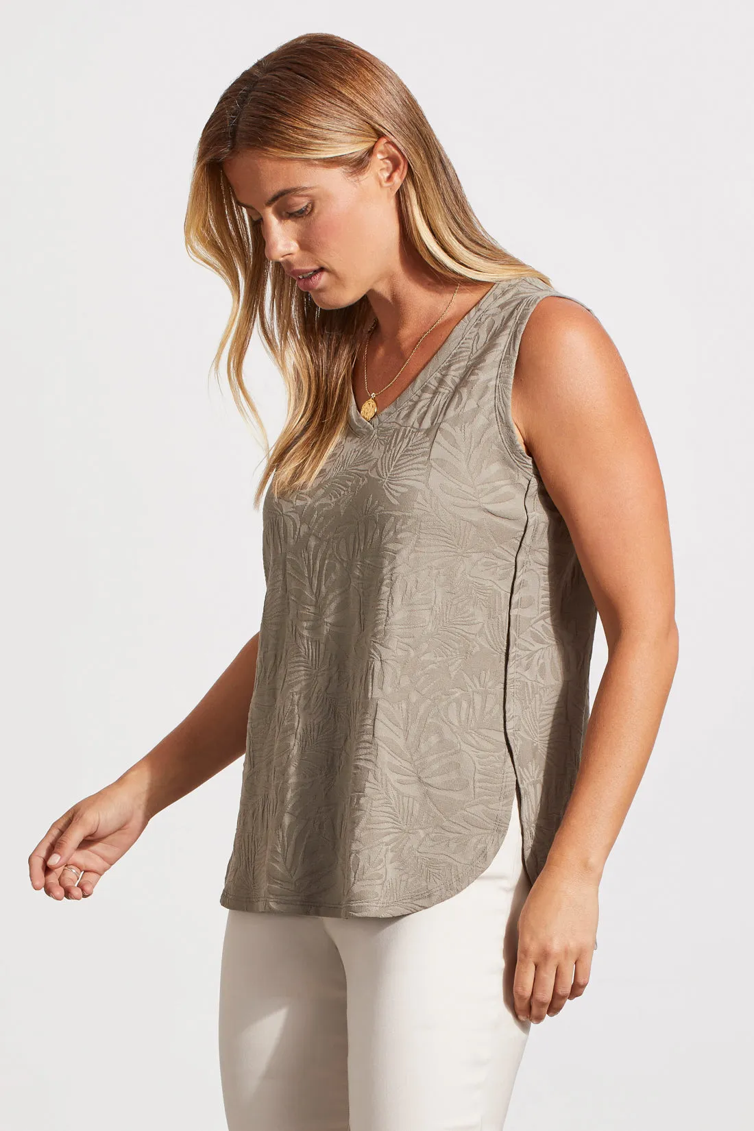 TEXTURED V-NECK TANK WITH SIDE SLITS-Driedsage sold by Tribal product image thumbnail 4