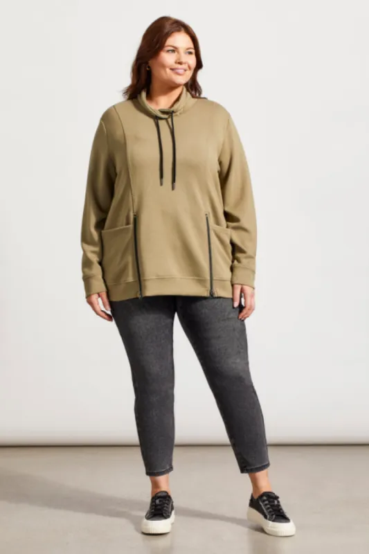 FUNNEL NECK TOP WITH POCKETS-Aloe sold by Tribal