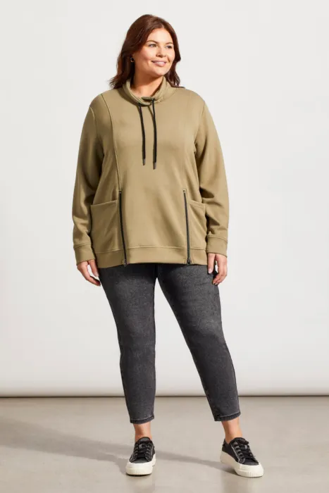 FUNNEL NECK TOP WITH POCKETS-Aloe sold by Tribal