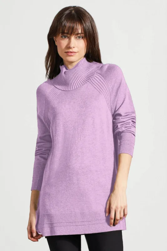Raglan Sleeve Cowl Neck Sweater With Front Stitch Pattern-Orchid sold by Tribal