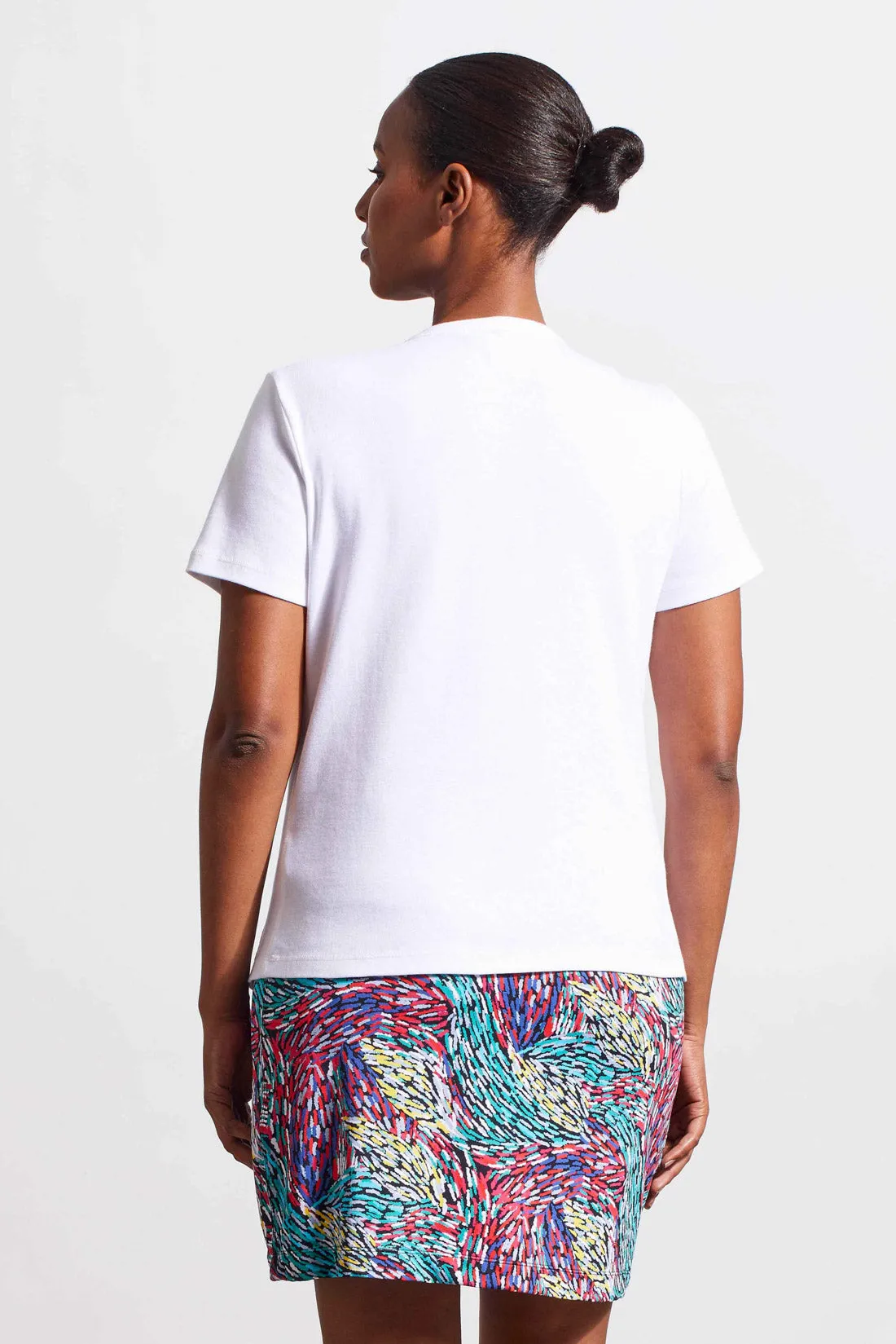 COTTON RIB NOTCH-NECK TOP WITH SHORT SLEEVES-White sold by Tribal product image thumbnail 3