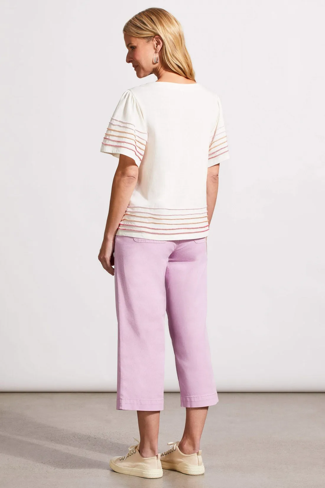 Cotton Boat Neck Flutter Sleeve Top With Contrast Stitching-Eggshell sold by Tribal product image thumbnail 3