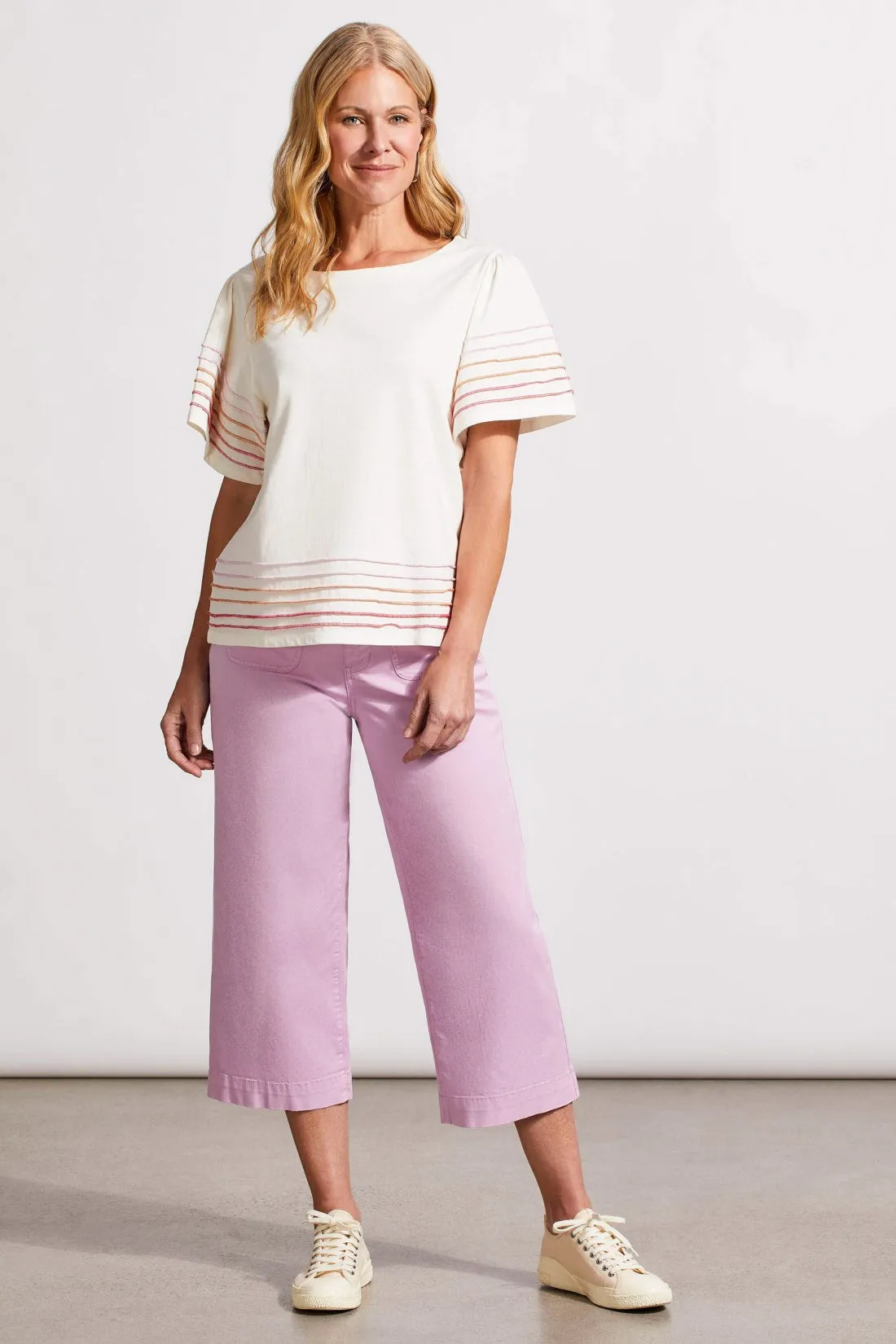 Cotton Boat Neck Flutter Sleeve Top With Contrast Stitching-Eggshell sold by Tribal product image thumbnail 2