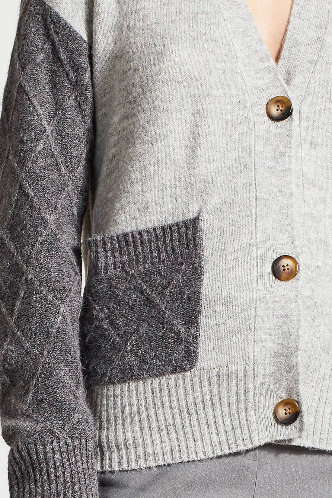 Color Block Drop Shoulder Cardigan With Pockets-Lt.Greymix sold by Tribal product image thumbnail 4