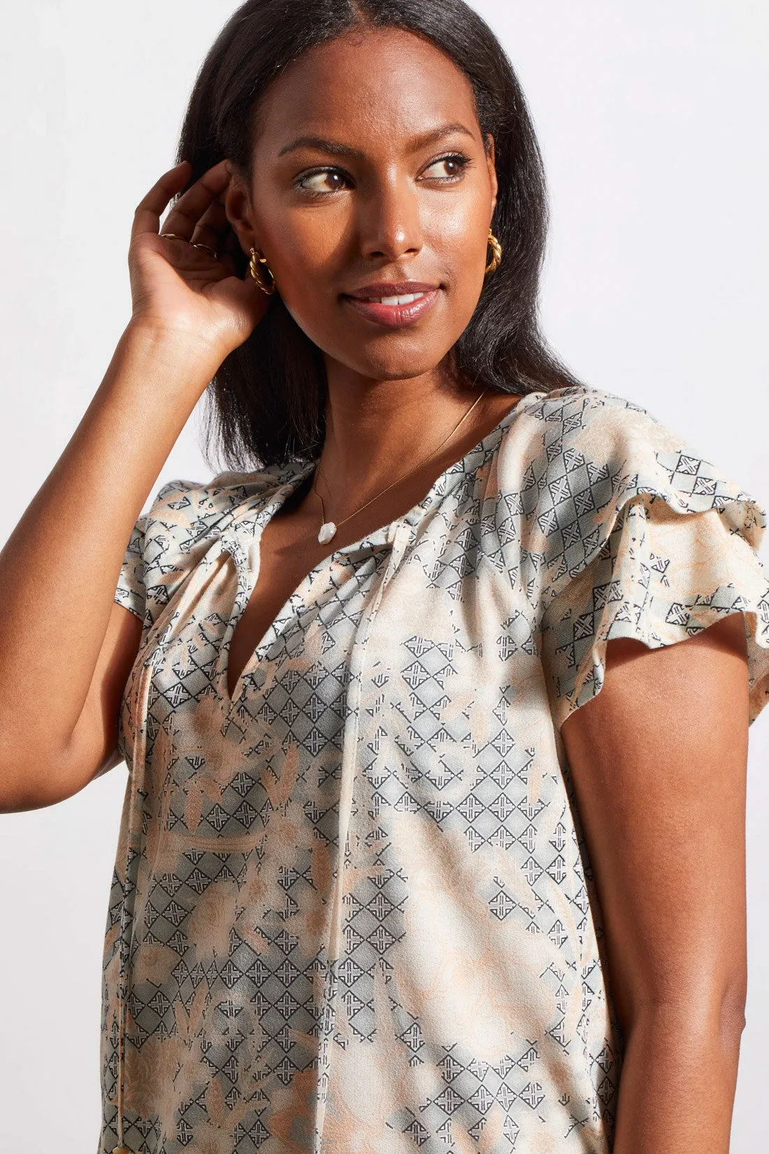 PRINTED PEASANT TOP WITH DOUBLE-FRILL SLEEVES-Peach sun sold by Tribal product image thumbnail 3