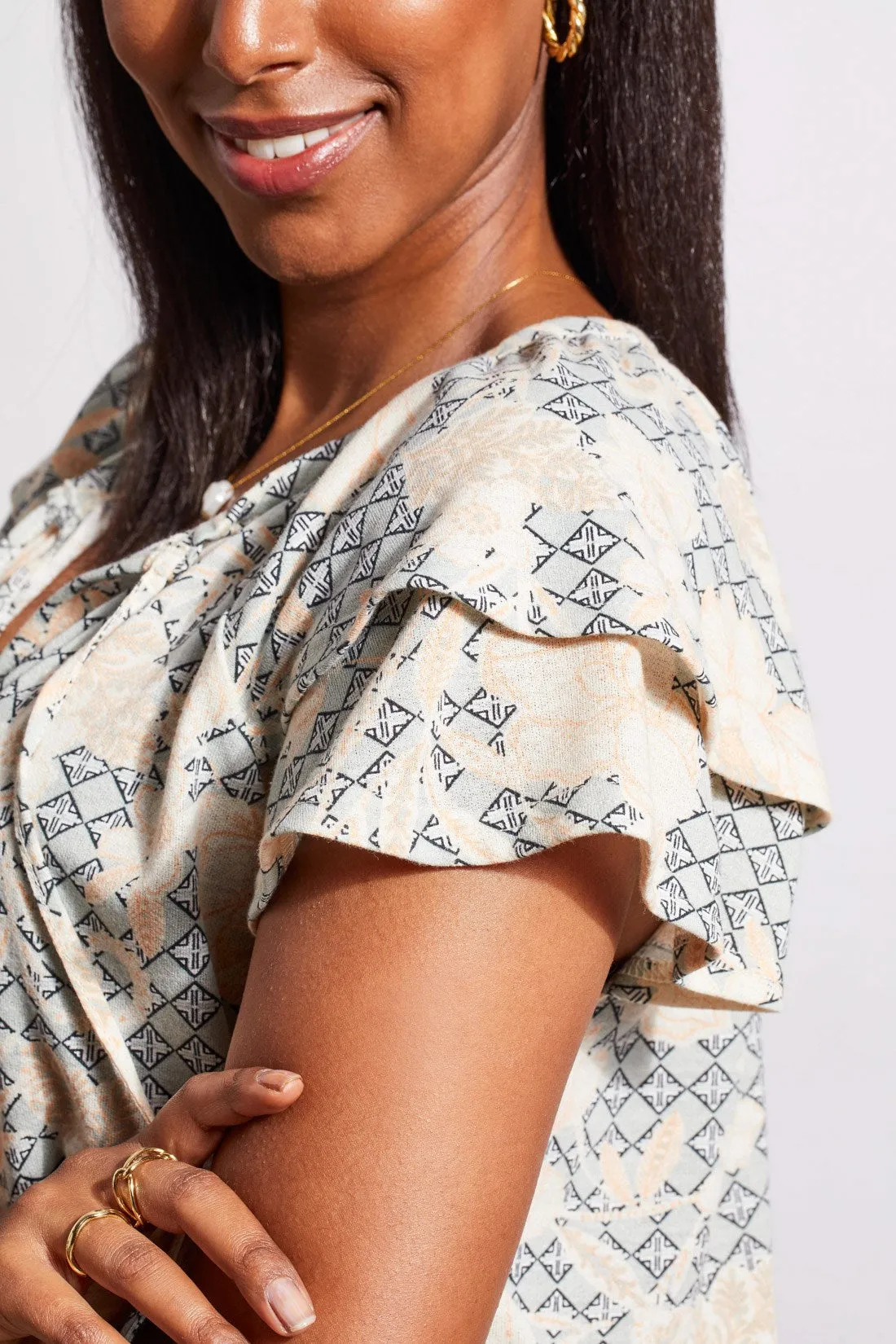 PRINTED PEASANT TOP WITH DOUBLE-FRILL SLEEVES-Peach sun sold by Tribal product image thumbnail 4